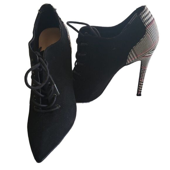 Just Fab Black & Flannel Print Heeled Ankle Boots - Picture 1 of 6